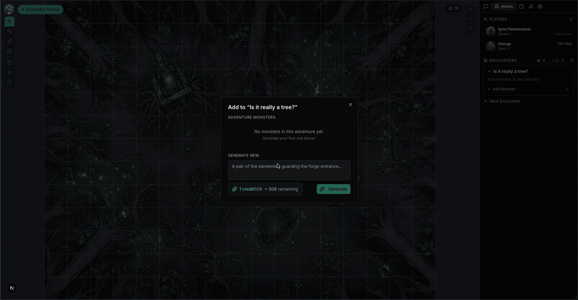Type description, stat block and portrait appear, drag to canvas